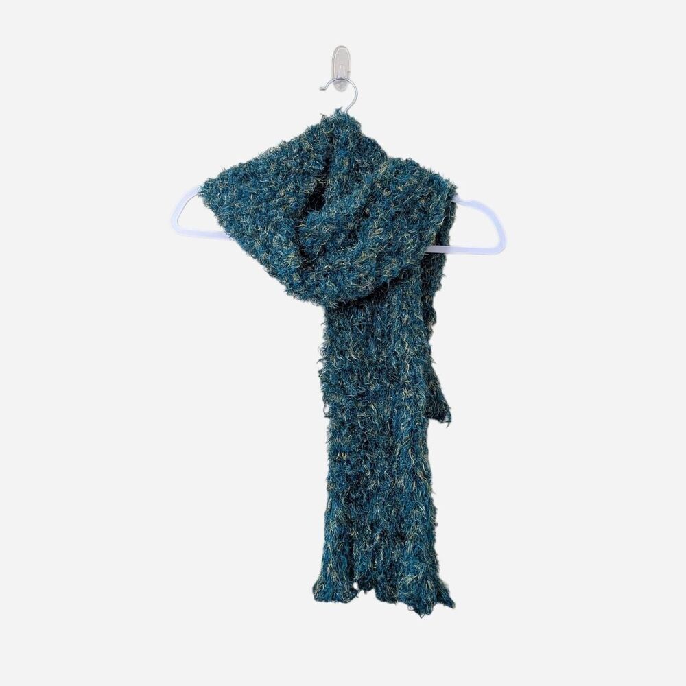 Whimsygoth Teal Fuzzy Knit Scarf 2000s Textured Eyelash Yarn Scarf